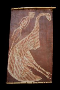 A Fine Old Bark Painting of a Lizard & Emu Western Arnhem Land Northern Australia