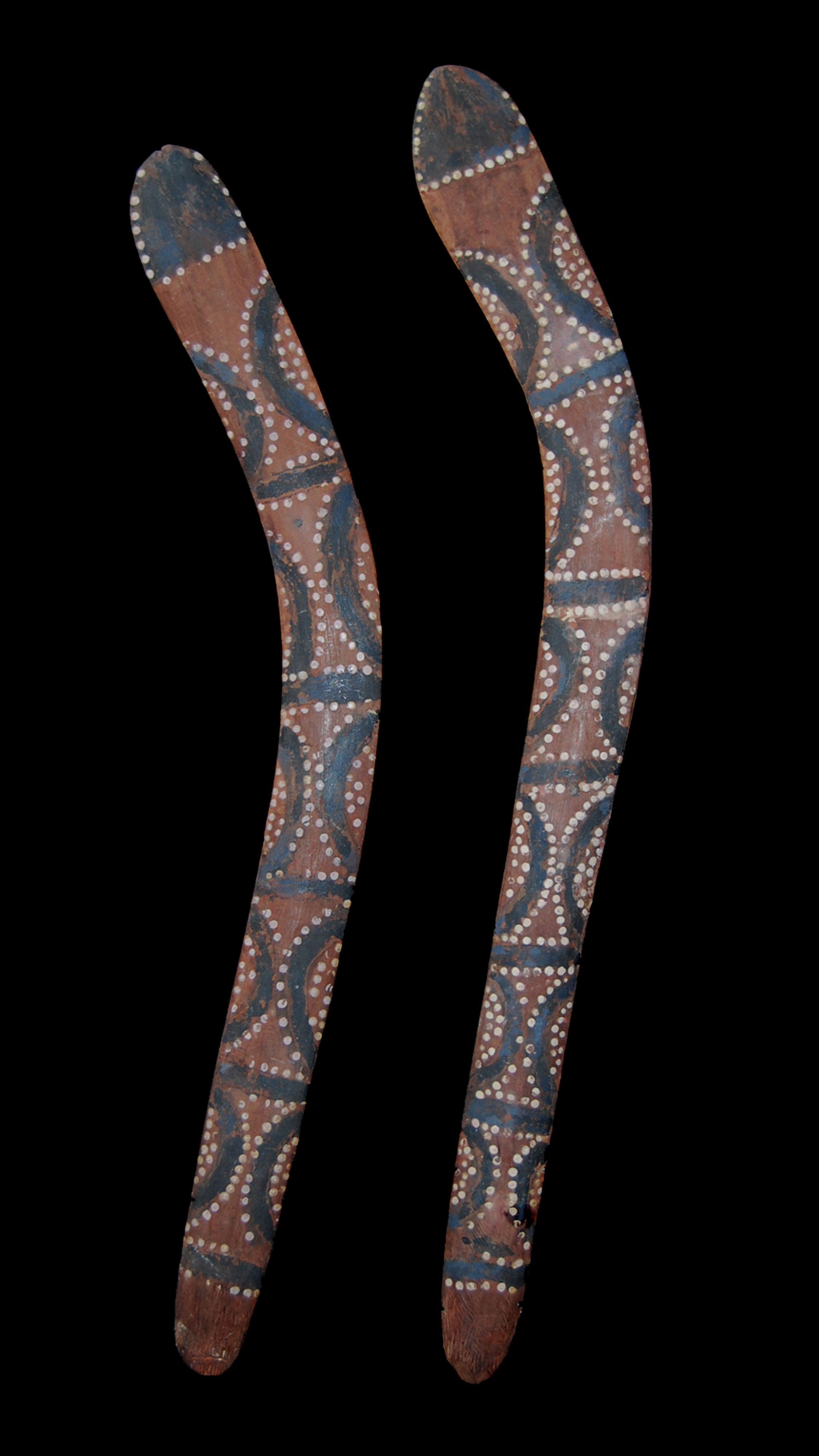 A Pair of Finely Painted Ceremonial Boomerangs from Central Australia