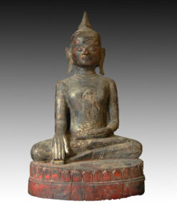 A Fine Early Wood & Lacquer Buddha from Shan State Burma 18th Century