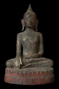 A Fine Early Wood & Lacquer Buddha from Shan State Burma 18th Century