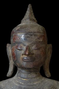 A Fine Early Wood & Lacquer Buddha from Shan State Burma 18th Century