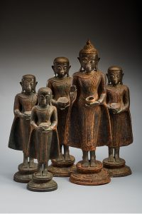 A Superb Set of a Bronze Buddha and four Monks Burma Myanmar 19th Century