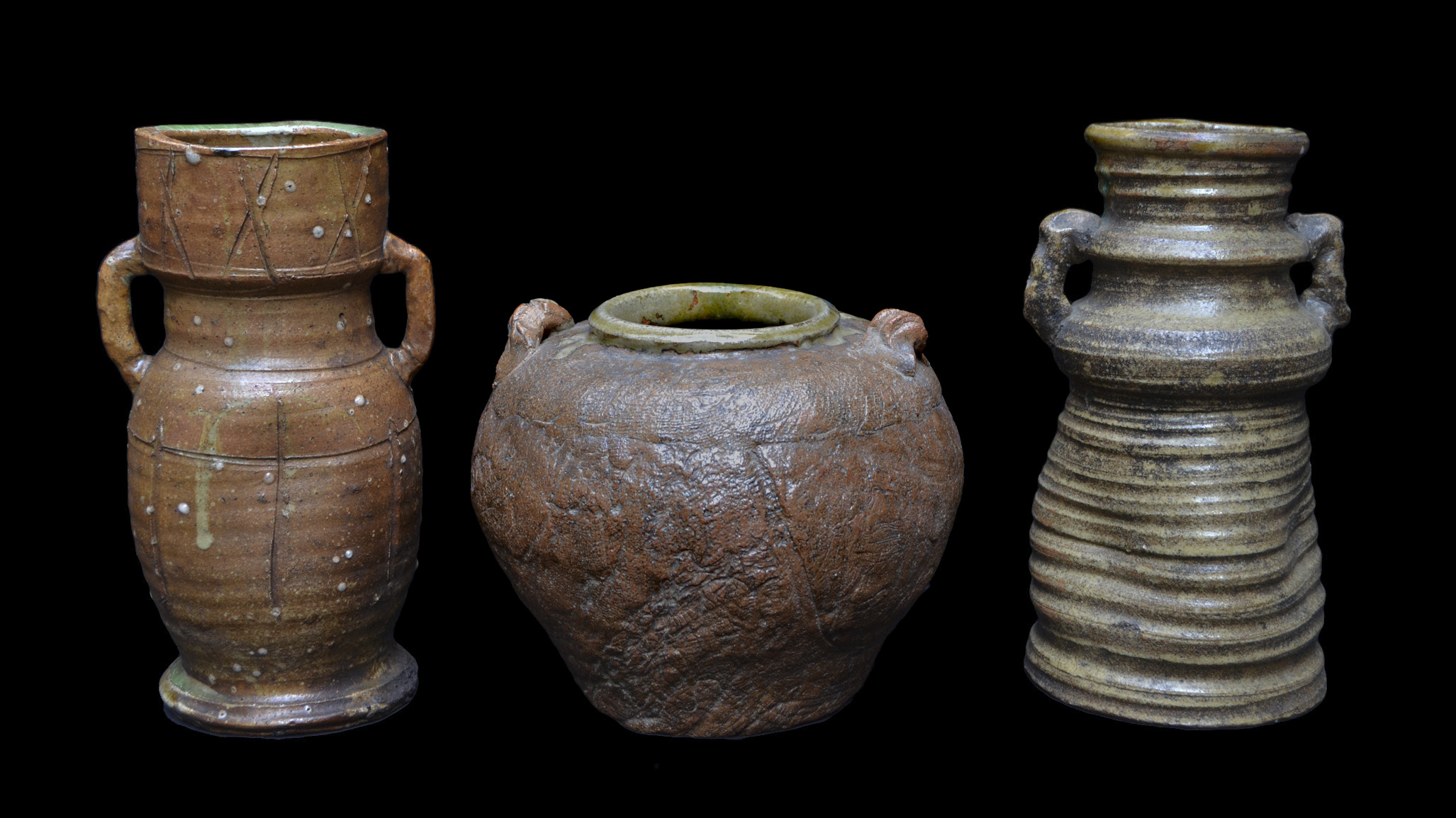 A Collection of Three Fine Old Shigaraki Vases from Japan