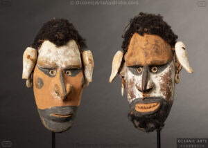 A Superb Pair of New Guinea Carved Portrait Heads Middle Sepik River East Sepik Province Papua New Guinea