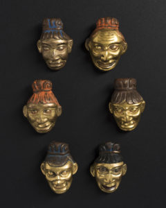 Six Fine Old Tibetan Buddhist Bronze Repousse Heads Tibet 19th Century