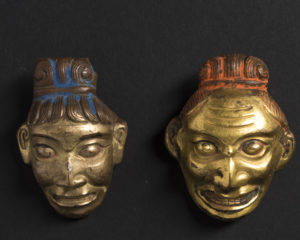 Six Fine Old Tibetan Buddhist Bronze Repousse Heads Tibet 19th Century