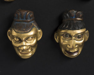 Six Fine Old Tibetan Buddhist Bronze Repousse Heads Tibet 19th Century