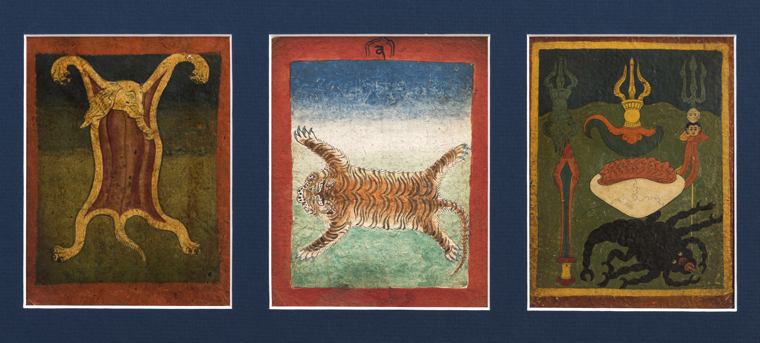 Three Fine Tibetan Tsakli Paintings Buddhist Teaching Cards of Offerings