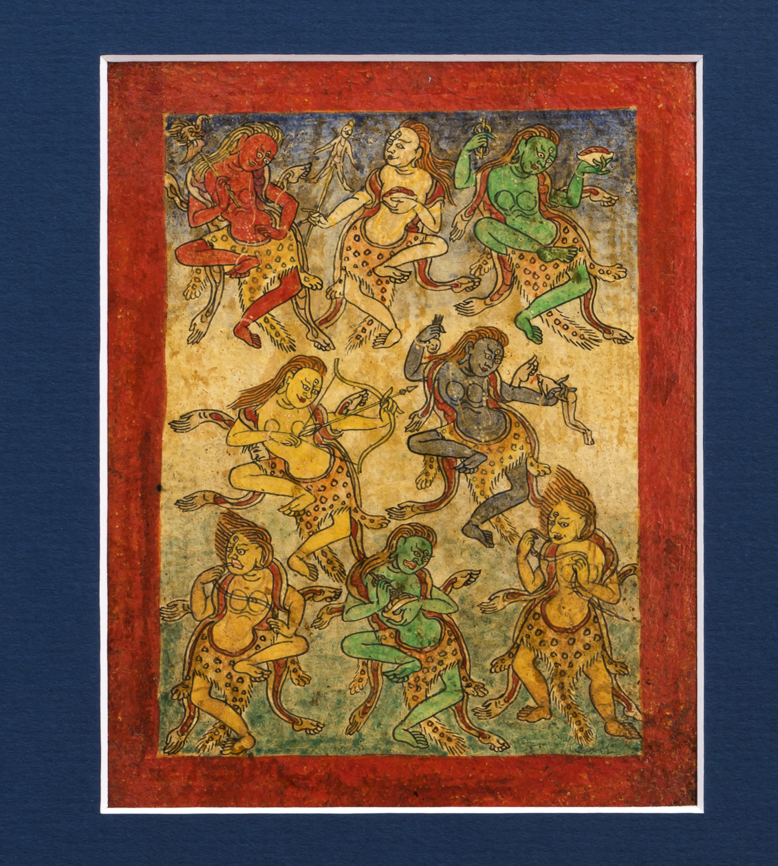 Six Tibetan Tsakli Paintings Teaching Cards of Bardo Deities