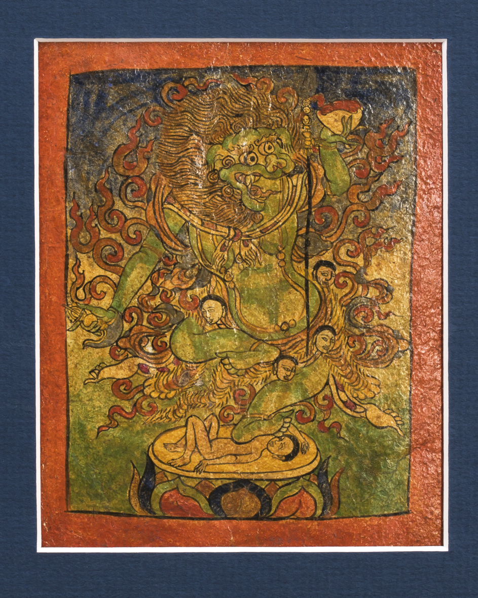 Six Fine Tibetan Buddhist Tsakli Paintings Teaching Cards Depicting Bardo Deities
