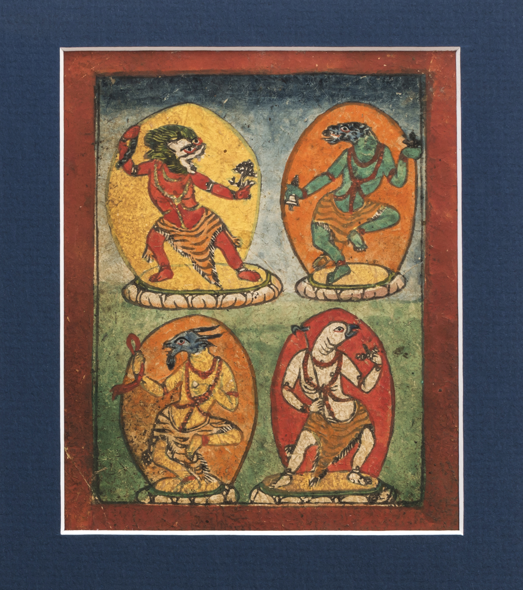Six Fine Tibetan Tsakli Paintings Teaching Cards of Bardo Deities
