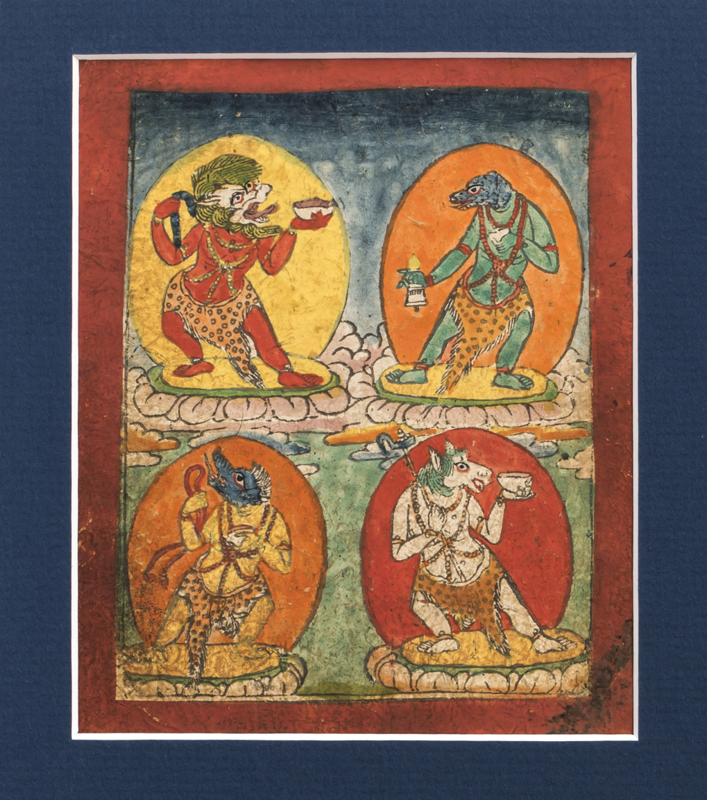 Six Fine Tibetan Tsakli Paintings Teaching Cards of Bardo Deities