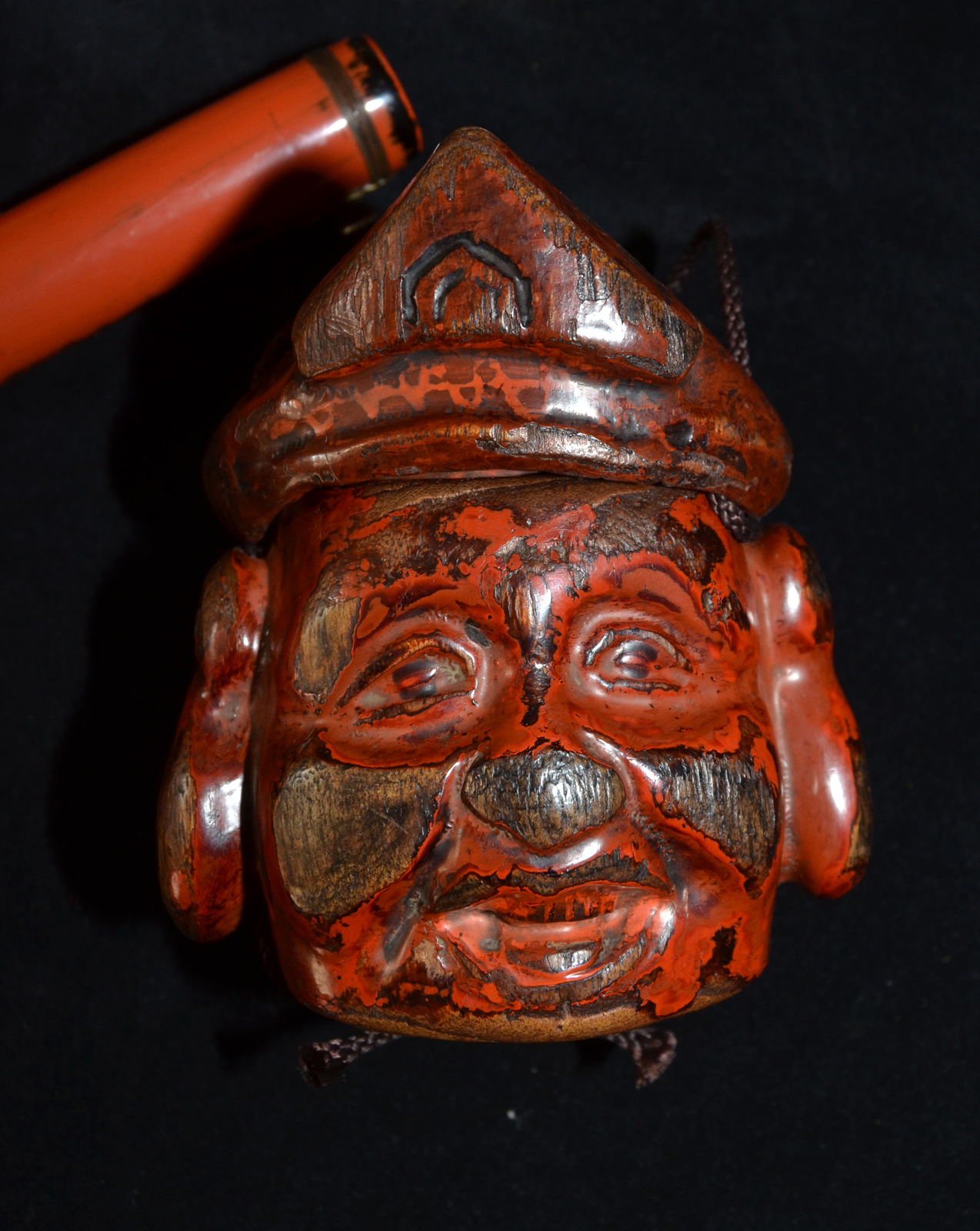 Japanese Antique Tobacco Case & Pipe with the Gods Daikoku and Ebisu