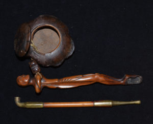 A Fine Old Japanese Tobacco Case with Pipe Holder in Human Form