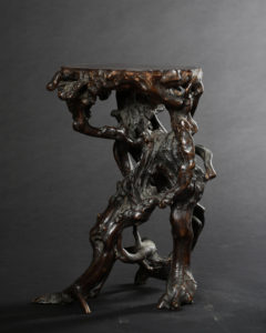 A Fine Old Japanese Natural Form Burl Wood Stand Called Kadai