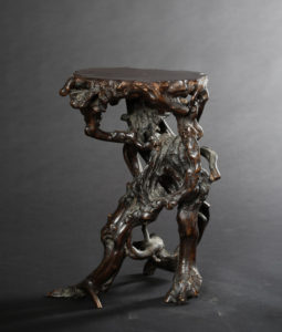 A Fine Old Japanese Natural Form Burl Wood Stand Called Kadai