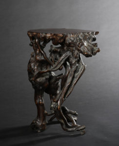 A Fine Old Japanese Natural Form Burl Wood Stand Called Kadai