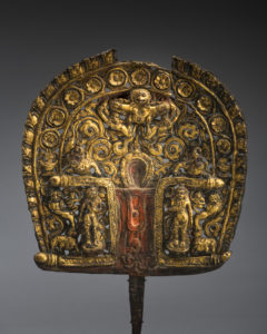 A Superb Tibetan Buddhist Gilt Bronze Repousse Aureole Tibet 14th- 15th Century
