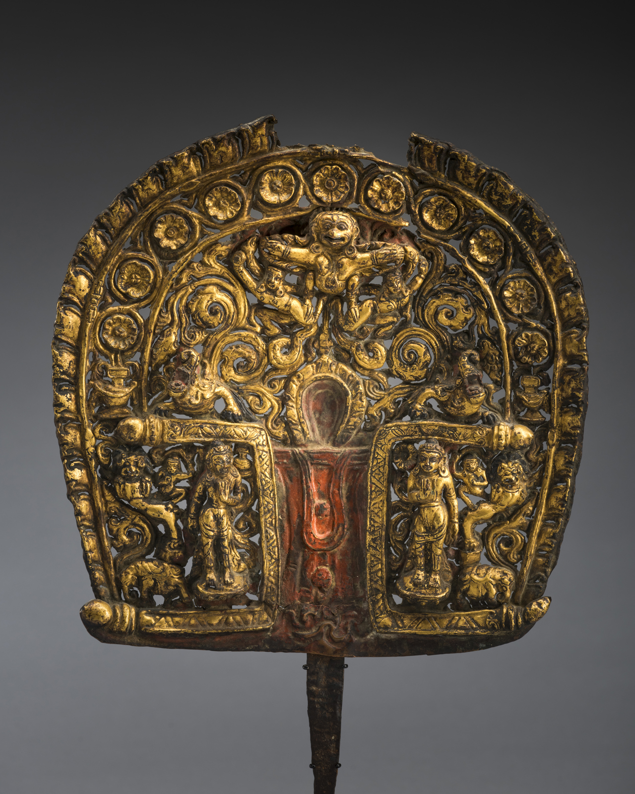 Superb Gilt Bronze Repousse Buddhist Aureole Tibet 14th- 15th Century