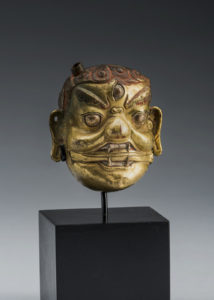 A Fine Old Mongolian Bronze Repousse Head of a Wrathful Deity Mongolia 18th Century