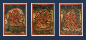 Three Fine Old Tibetan Buddhist Tsakli Paintings Teaching Cards 19th C