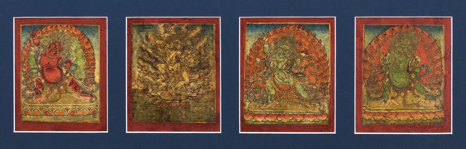 Four Fine Tibetan 19th Century Tsakli Paintings Buddhist Teaching Cards