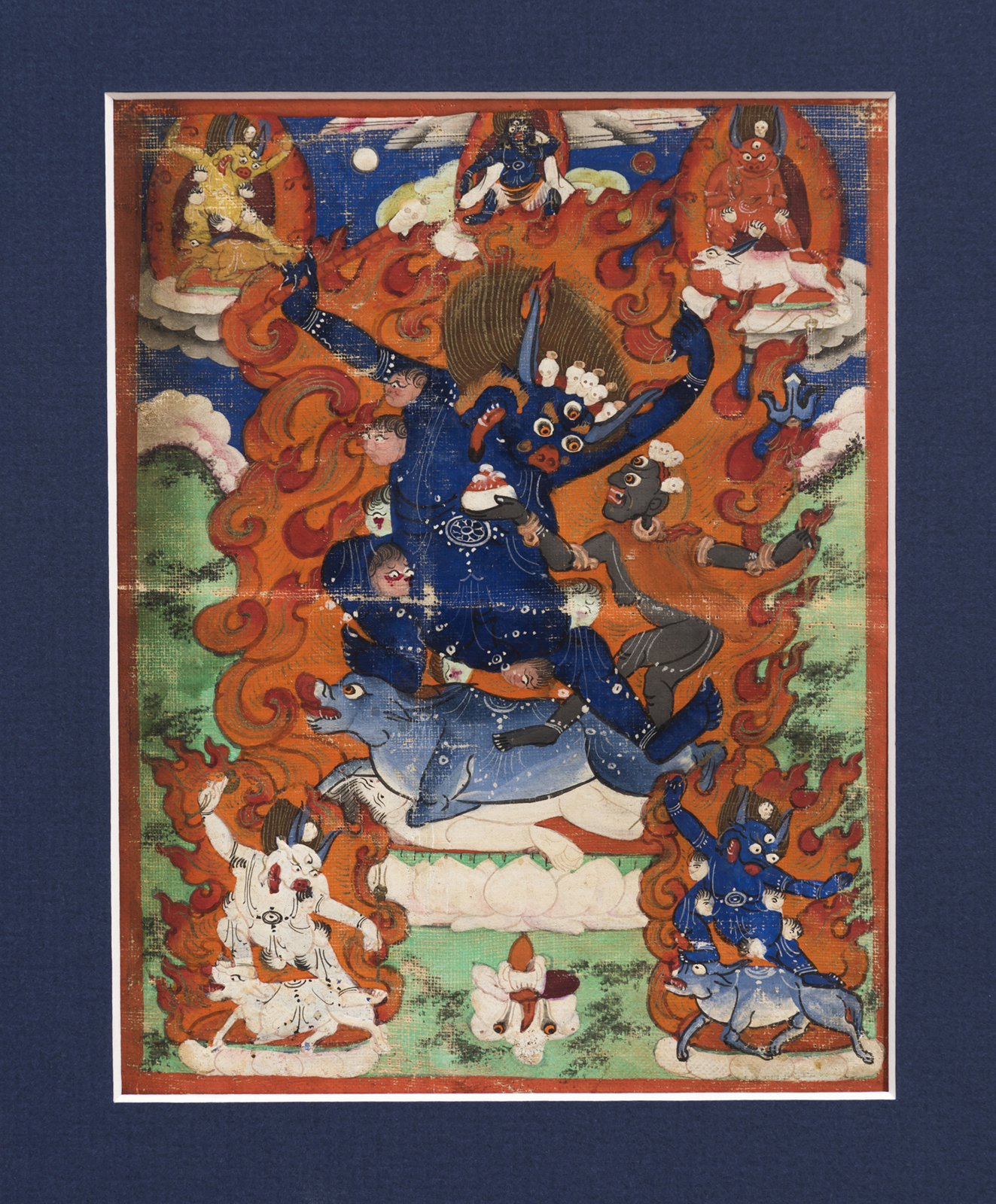A Superb Mongolian Buddhist Thangka Painting of Yama with Consort