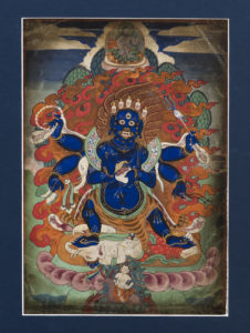 A Superb Old Mongolian Buddhist Thangka Painting of Blue Mahakala