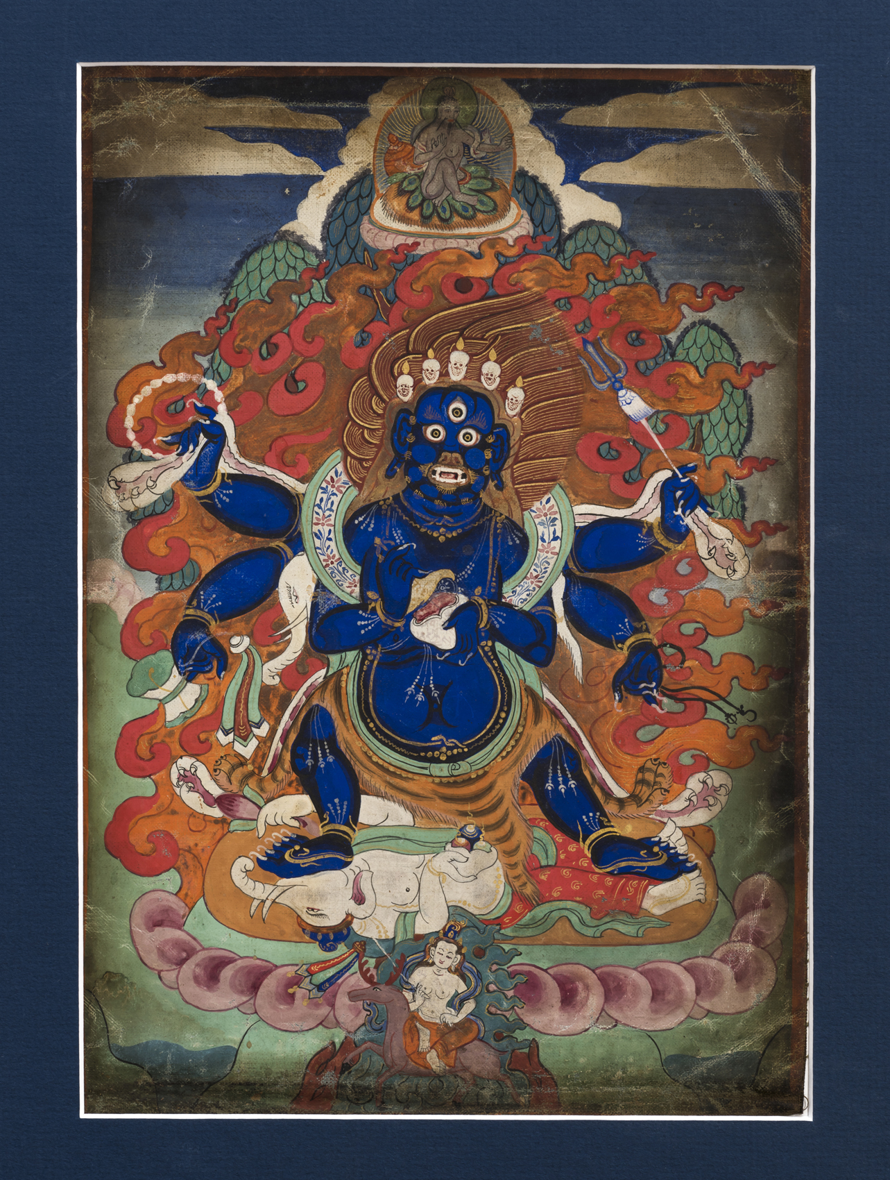 A Superb Mongolian Buddhist Thangka Painting of Blue Mahakala