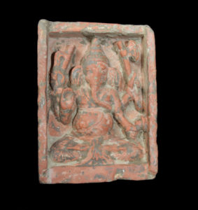 A Fine Old Clay Temple Tile depicting the Deity Ganesh West Bengal India 13th-16th Century