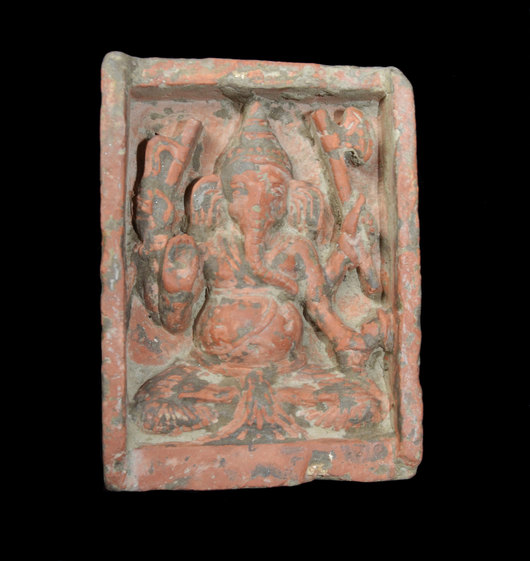 Fine Clay Votive Temple Tile depicting the Deity Ganesh West Bengal India 13th-16th Century