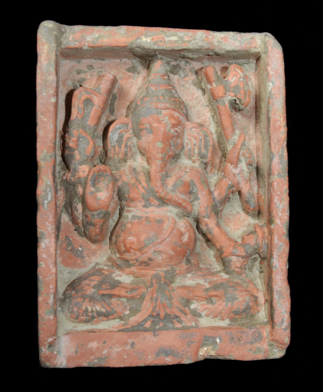 Fine Clay Votive Temple Tile depicting the Deity Ganesh West Bengal India 13th-16th Century