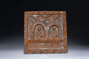 A Superb Old Burmese Glazed Ceramic Architectural Tile Depicting Buddhas 18th C