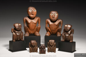 A Fine Old Collection of Micronesian Squatting Ancestor Figures Tobi Island Caroline Islands