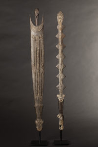 Two Superb Old New Guinea Chiefs Clubs Massim Culture Milne Bay Province Papua New Guinea