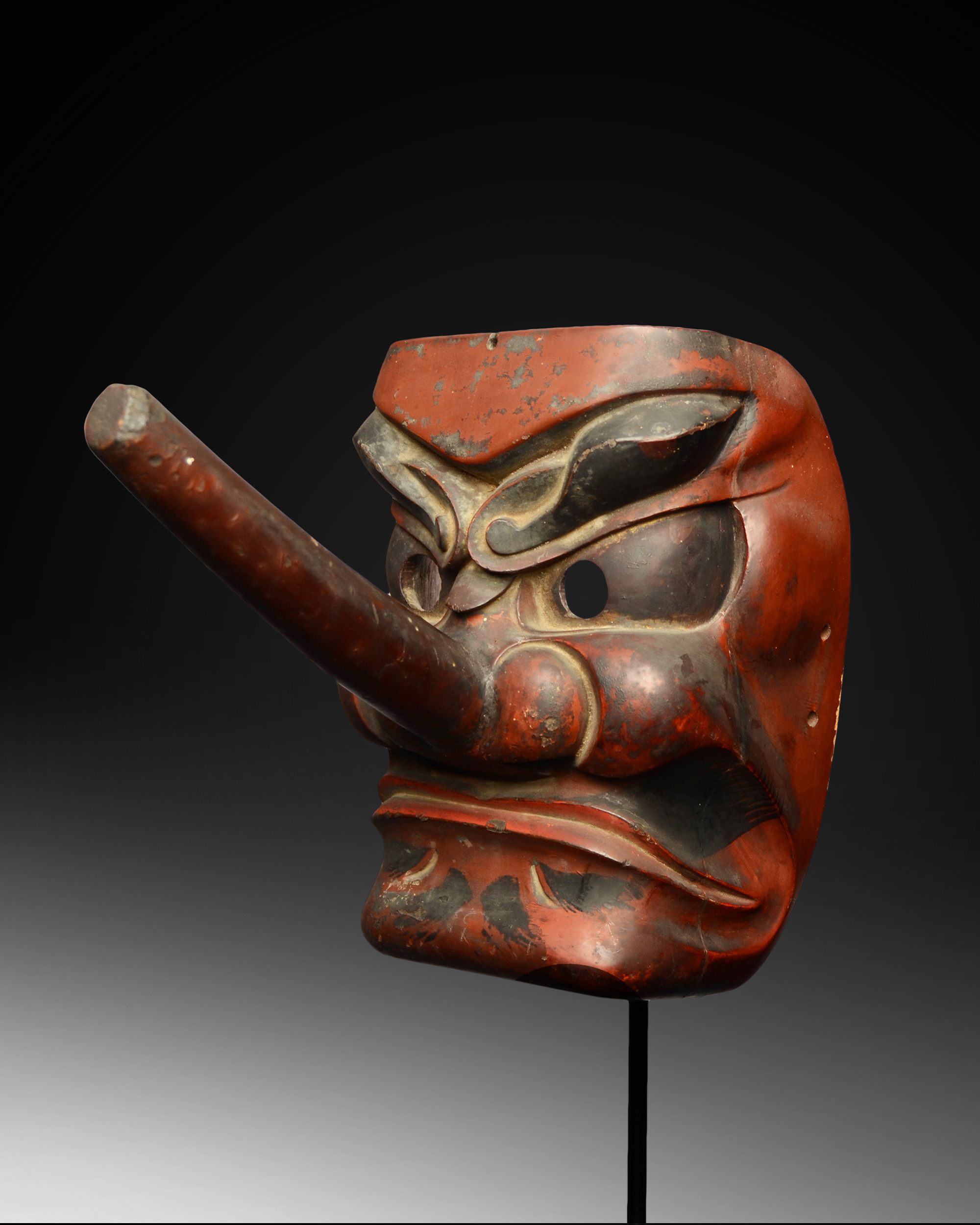 A Fine Old Japanese Tengu Mask from the late 19th Century Signed by Artist 