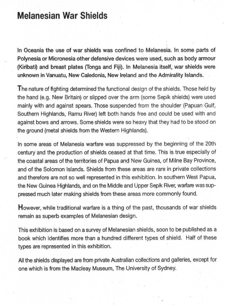 Exhibition: The Shields of Melanesia at The Sydney 2000 Olympic Arts Festival Sydney College of the Arts