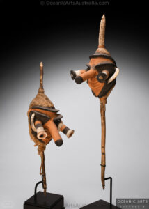 Two Fine Old Vanuatu Ceremonial Heads or Temmes Nevimbur Malekula Island Vanuatu