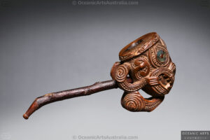 A Superb Maori Smoking Pipe Attributed to the Maori Master Carver Patoromu Tamatea Circa 1850 died 1890