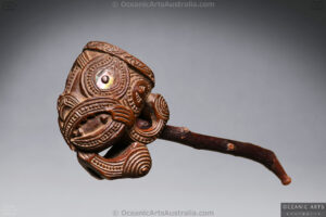 A Superb Maori Smoking Pipe Attributed to the Maori Master Carver Patoromu Tamatea Circa 1850 died 1890